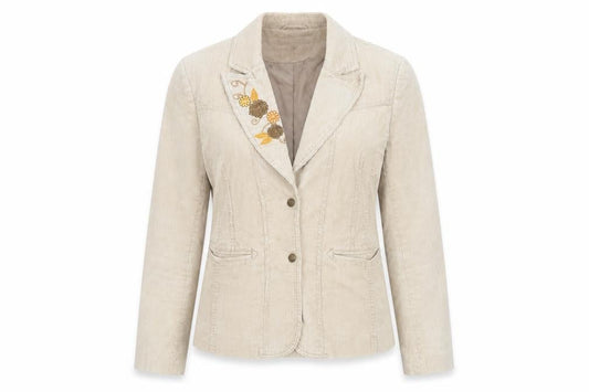 Alibi Women’s Beige Corduroy Floral Embroidered Blazer Size 12