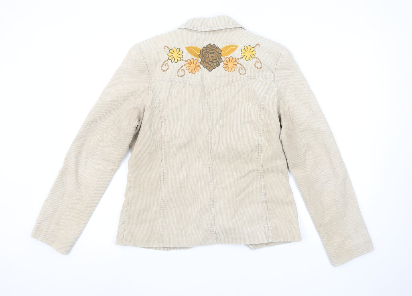 Alibi Women’s Beige Corduroy Floral Embroidered Blazer Size 12
