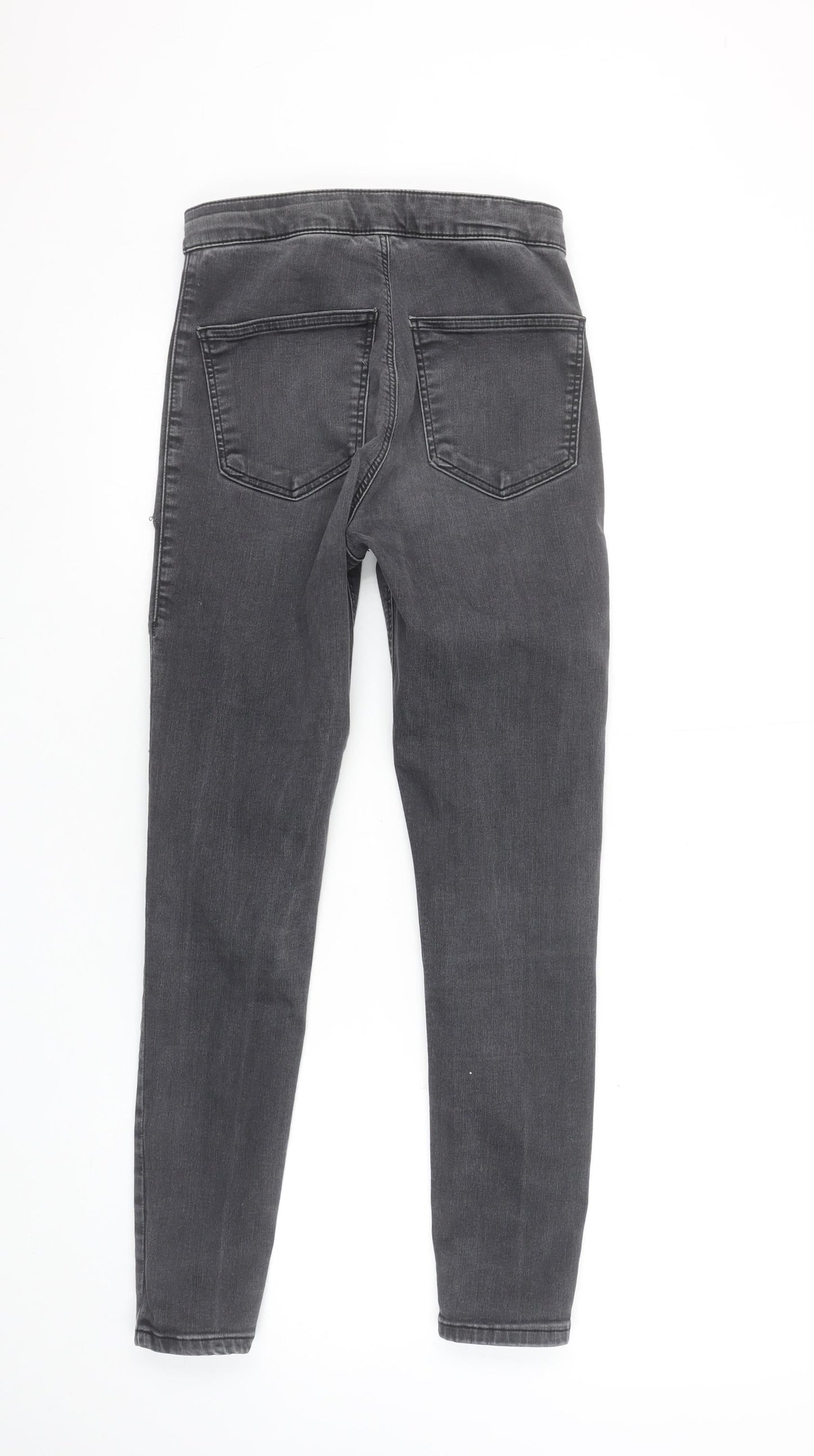 Topshop Women Grey Distressed Skinny Jeans Size 10 High Rise Stretch Denim