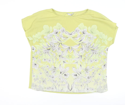 Next Women’s Yellow Floral Short Sleeve Poly Jersey Top Size 14