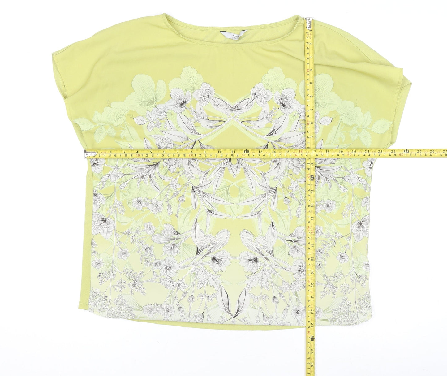 Next Women’s Yellow Floral Short Sleeve Poly Jersey Top Size 14