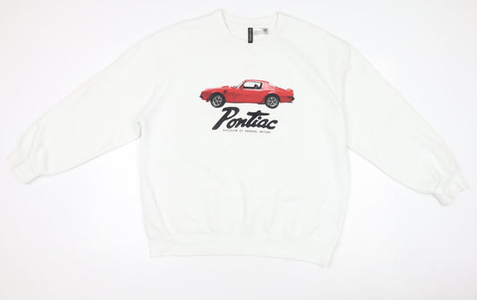 H&M Divided Women White Pontiac Car Graphic Pullover Jumper Size 12