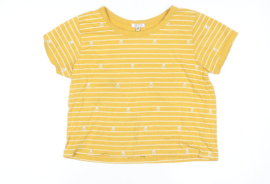 Messy Bun Just Chillin' Yellow Striped Cotton Short Sleeve Women's T-Shirt Size M