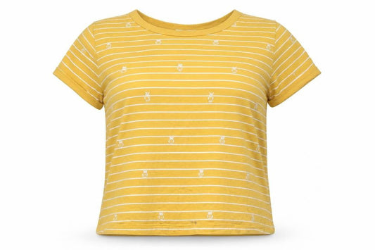 Messy Bun Just Chillin' Yellow Striped Cotton Short Sleeve Women's T-Shirt Size M