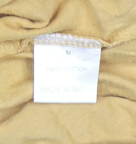 Messy Bun Just Chillin' Yellow Striped Cotton Short Sleeve Women's T-Shirt Size M