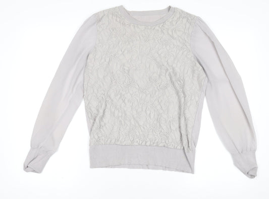 Oasis Women Grey Lace Front Cotton Blend Long Sleeve Jumper L