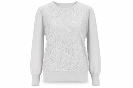 Oasis Women Grey Lace Front Cotton Blend Long Sleeve Jumper L