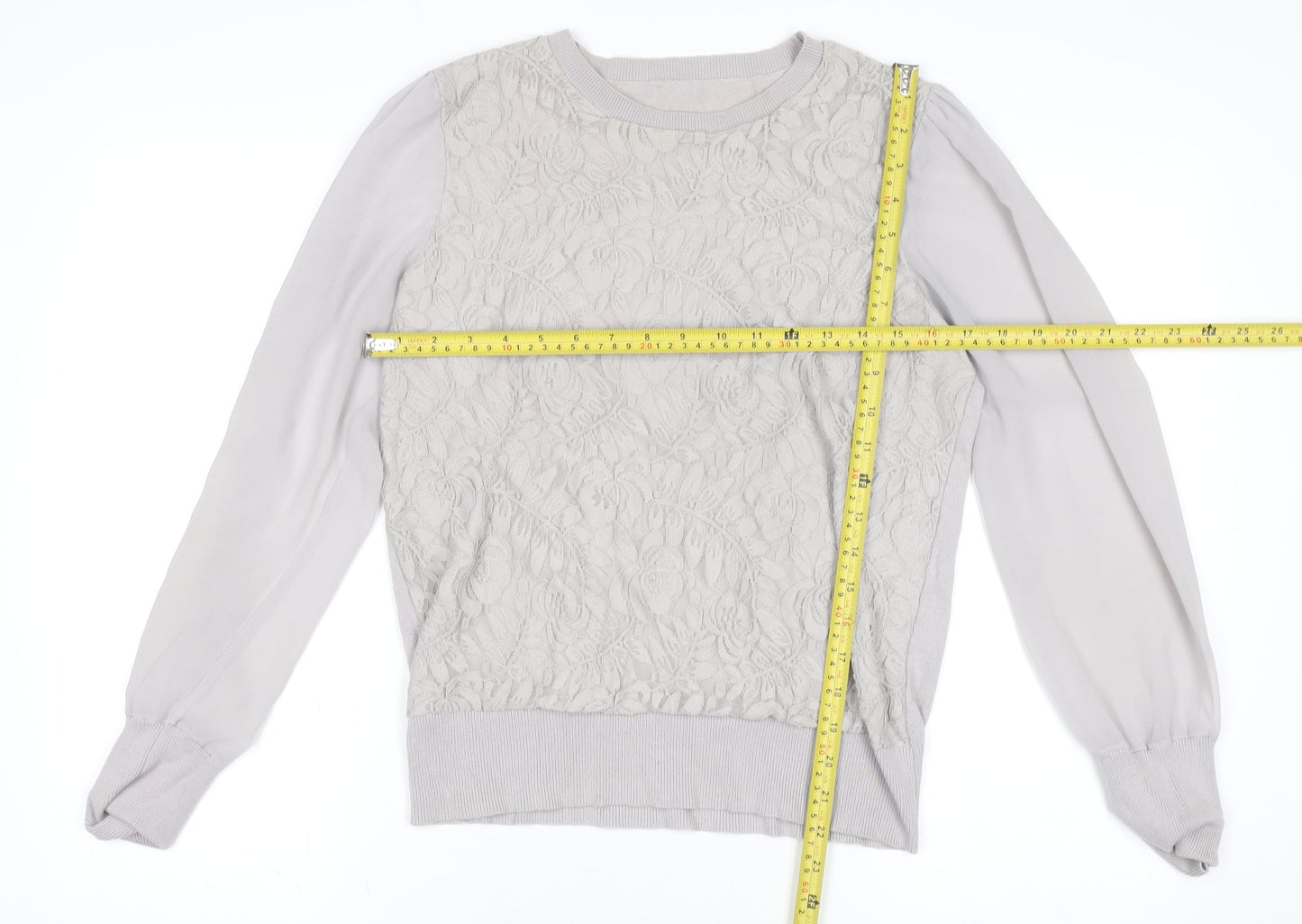 Oasis Women Grey Lace Front Cotton Blend Long Sleeve Jumper L