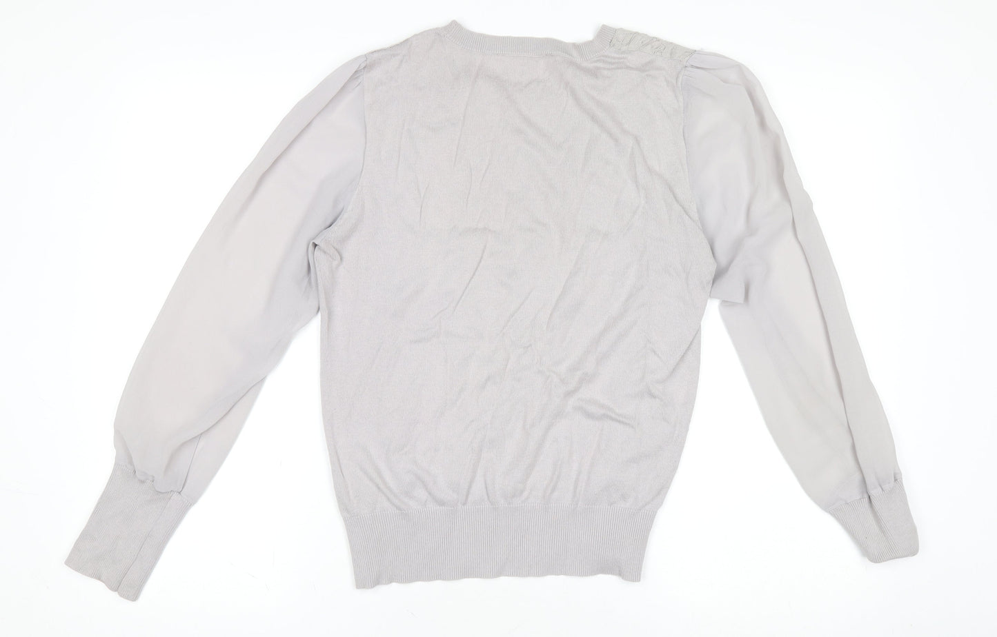Oasis Women Grey Lace Front Cotton Blend Long Sleeve Jumper L