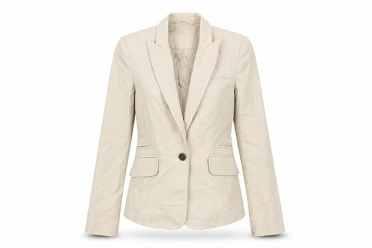 Mango Beige Cotton Blend Single-Breasted Blazer Women's UK 8
