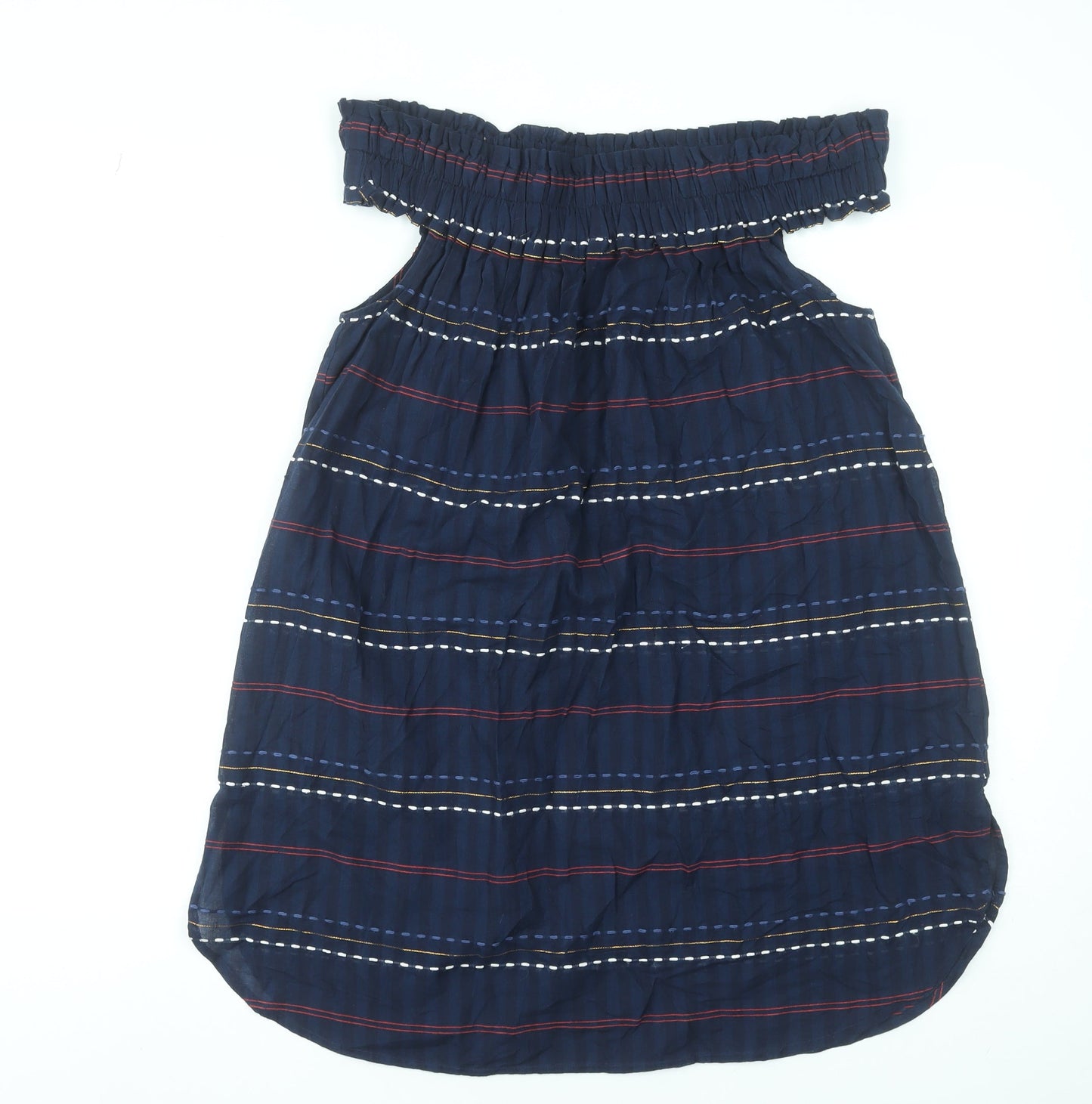 Next Women's Blue Striped Off Shoulder Cotton Shift Dress Size 14