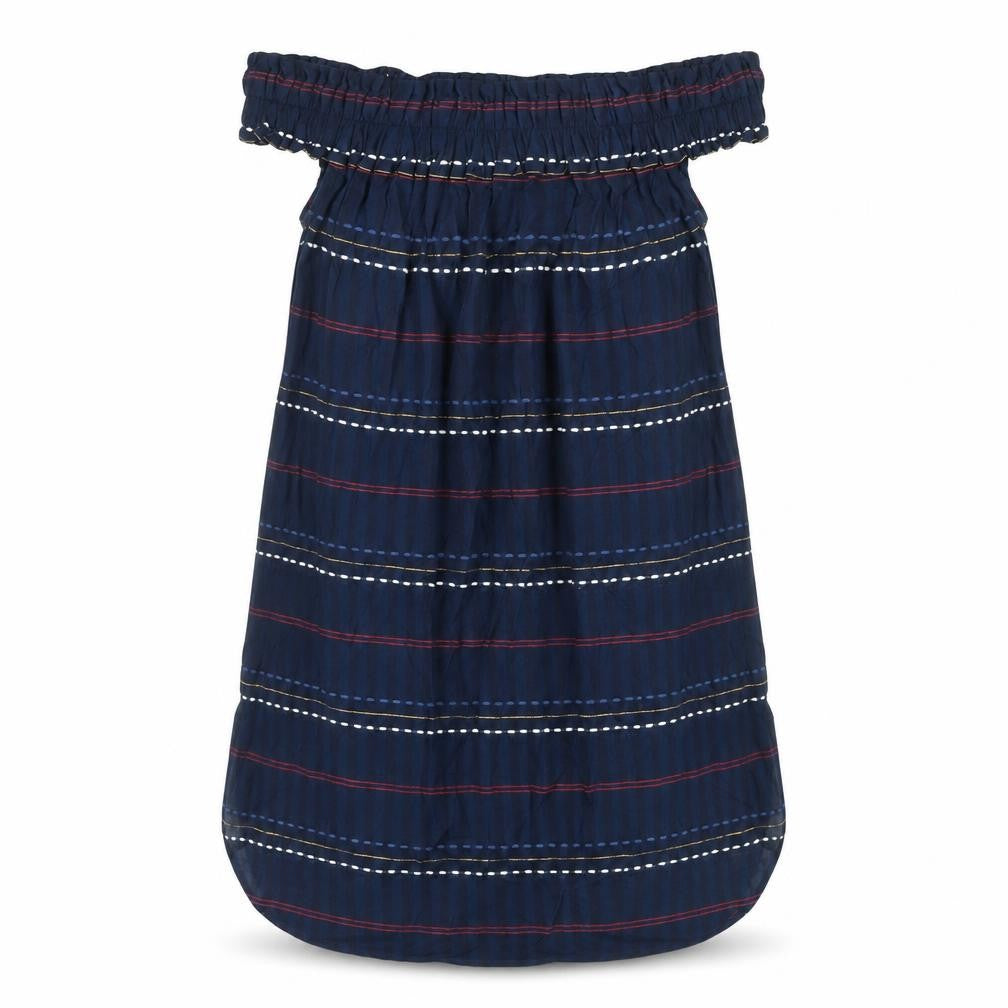 Next Women's Blue Striped Off Shoulder Cotton Shift Dress Size 14