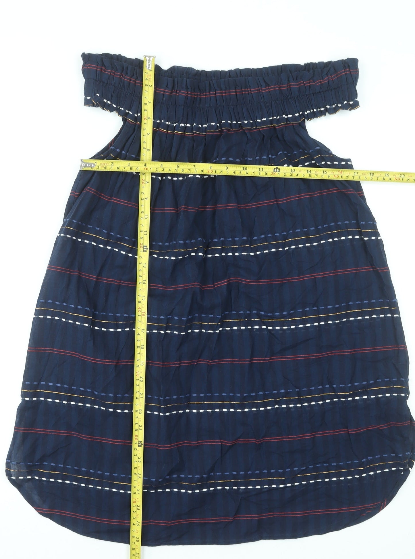 Next Women's Blue Striped Off Shoulder Cotton Shift Dress Size 14