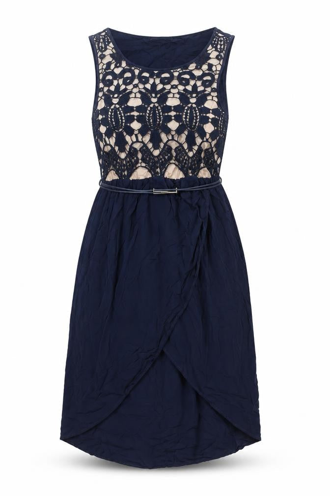 Oasis Women Blue Lace Belted Fit & Flare Dress UK 12