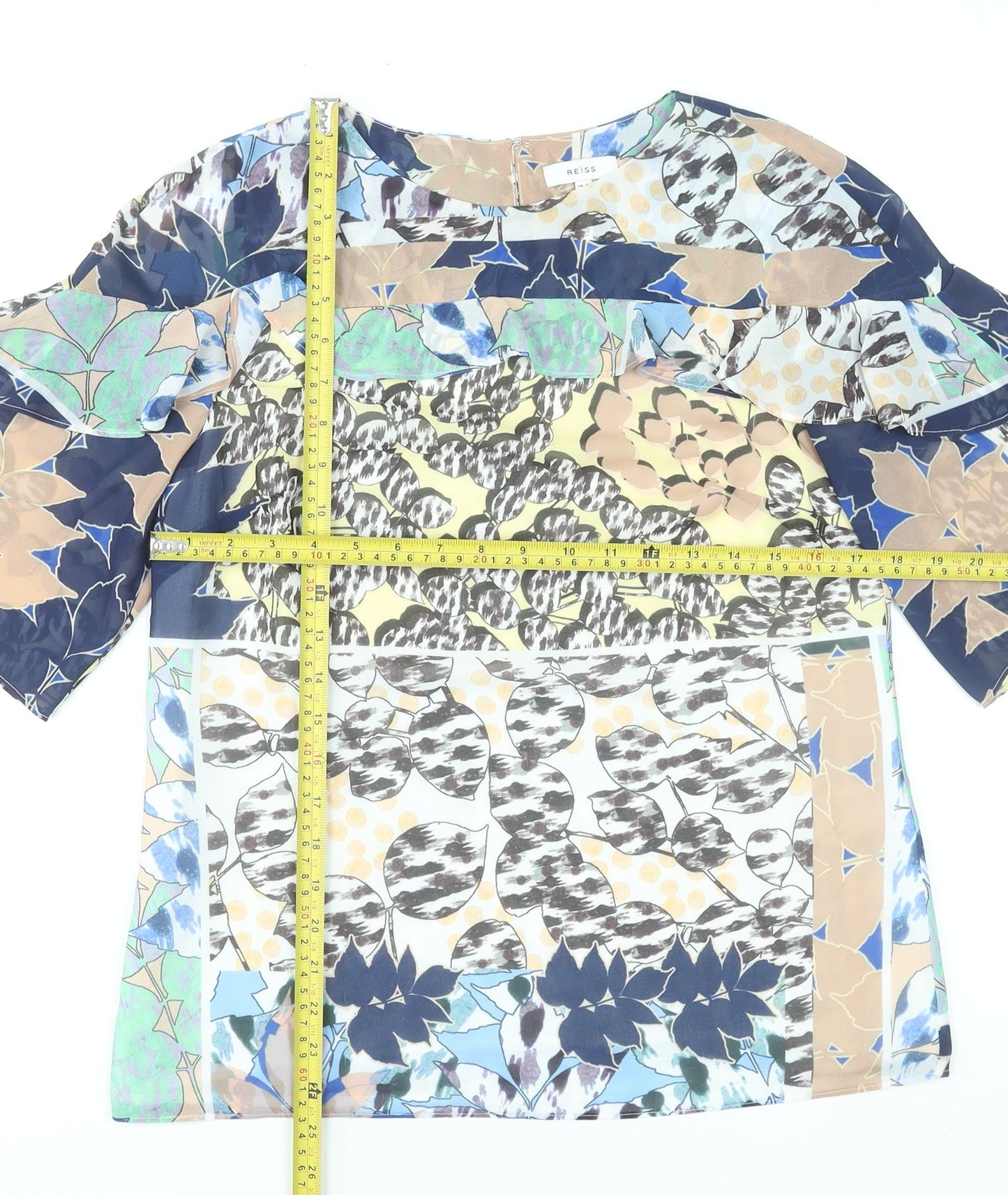 Reiss Women's Multicoloured Floral Ruffle Blouse UK 10