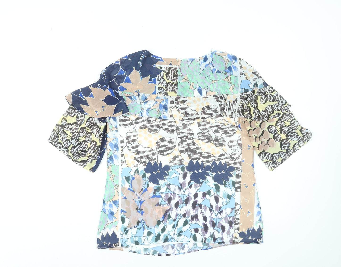 Reiss Women's Multicoloured Floral Ruffle Blouse UK 10