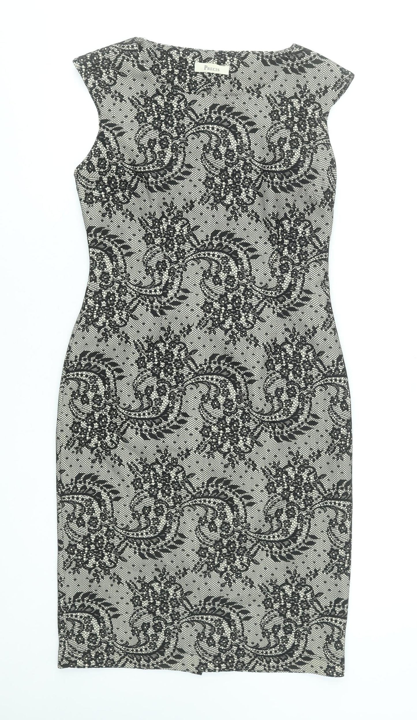 Precis Women’s Black Floral Sheath Dress Size 8 Sleeveless Knee Length Elegant