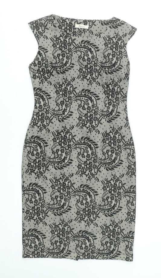 Precis Women’s Black Floral Sheath Dress Size 8 Sleeveless Knee Length Elegant