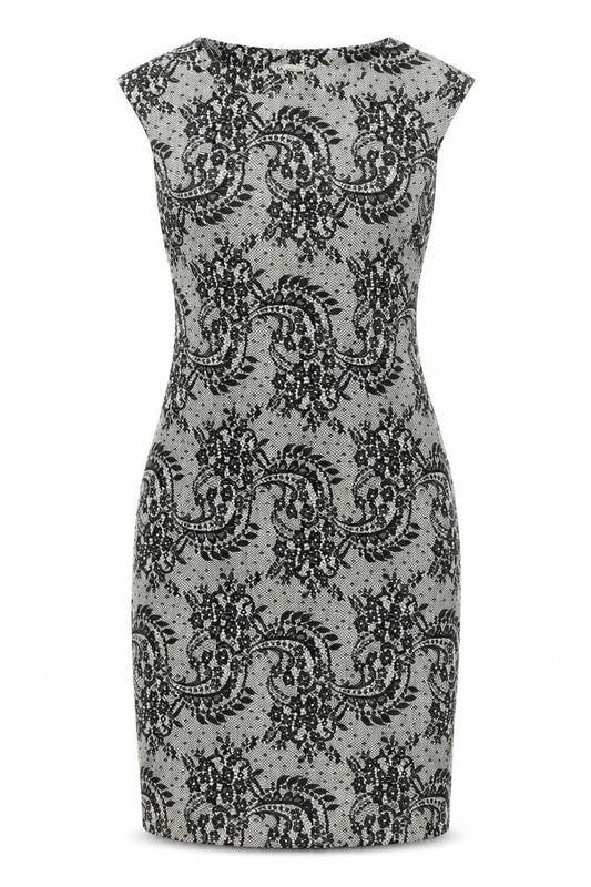 Precis Women’s Black Floral Sheath Dress Size 8 Sleeveless Knee Length Elegant