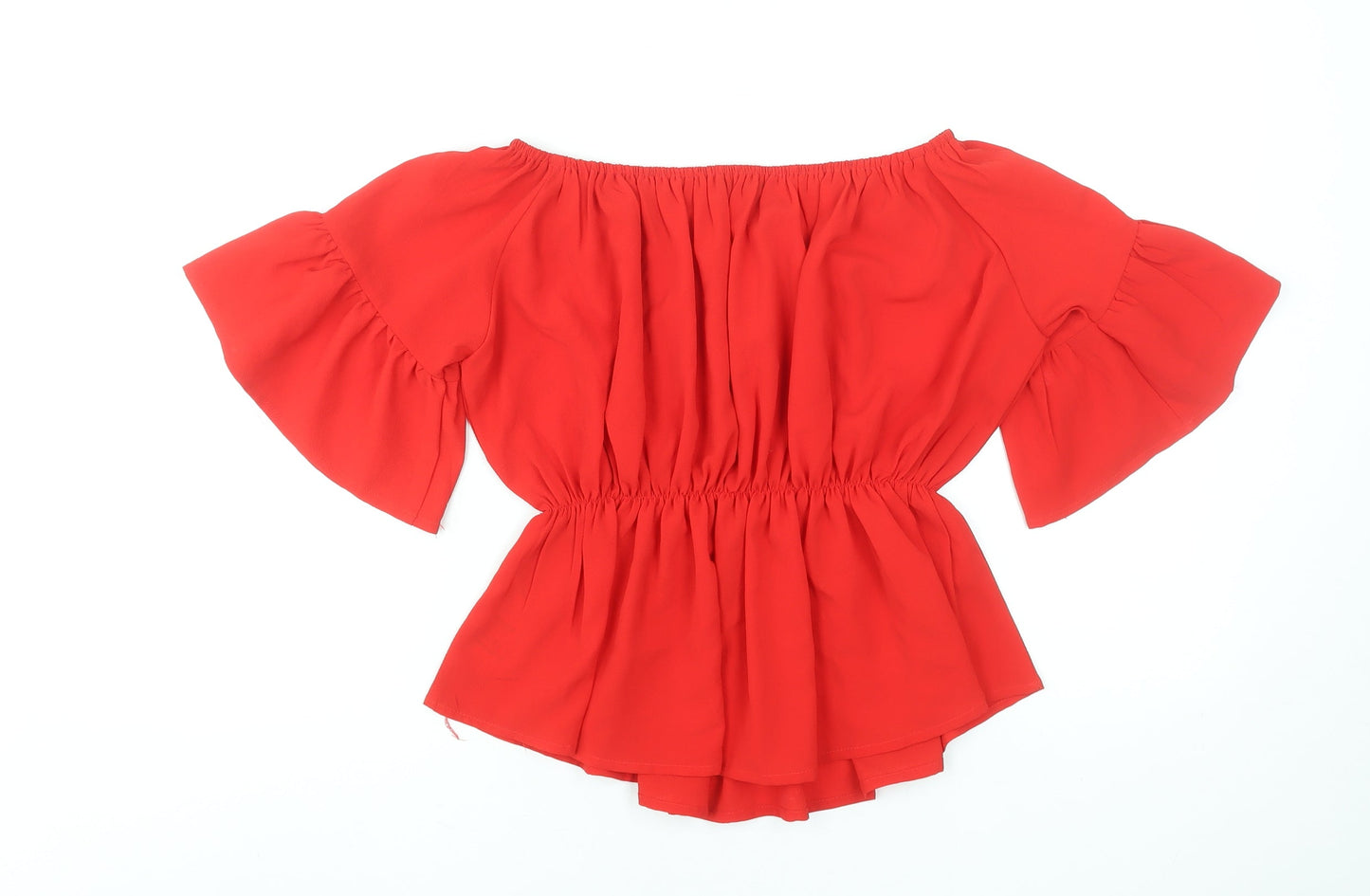 Quiz Women Red Off Shoulder Elasticated Peplum Blouse UK 10