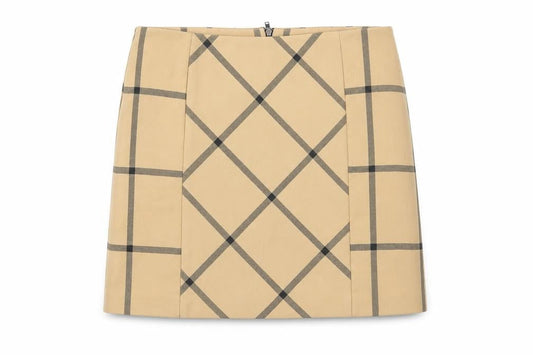 Next Women's Beige Check Pencil Mini Skirt Size 10
