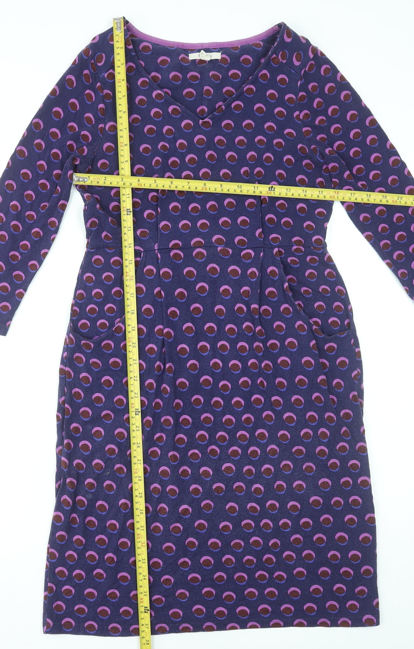 White Stuff Women Purple Polka Dot Knee Length Shift Dress UK 10