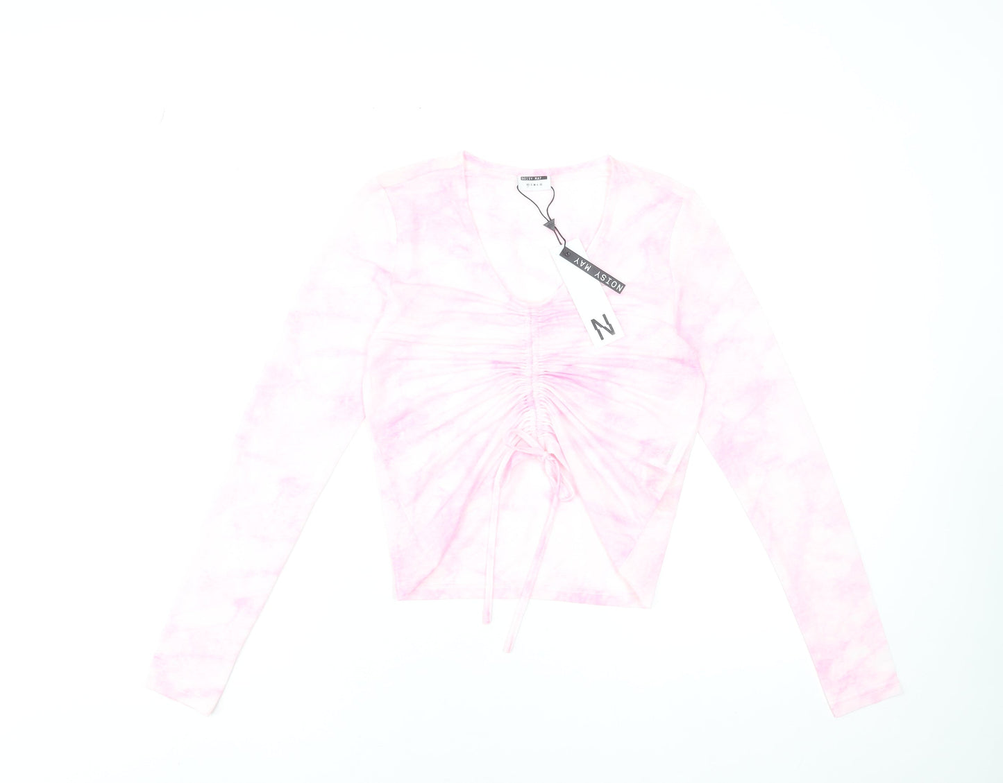 Noisy May Womens Pink Cropped Long Sleeve V-Neck Stretch Top S