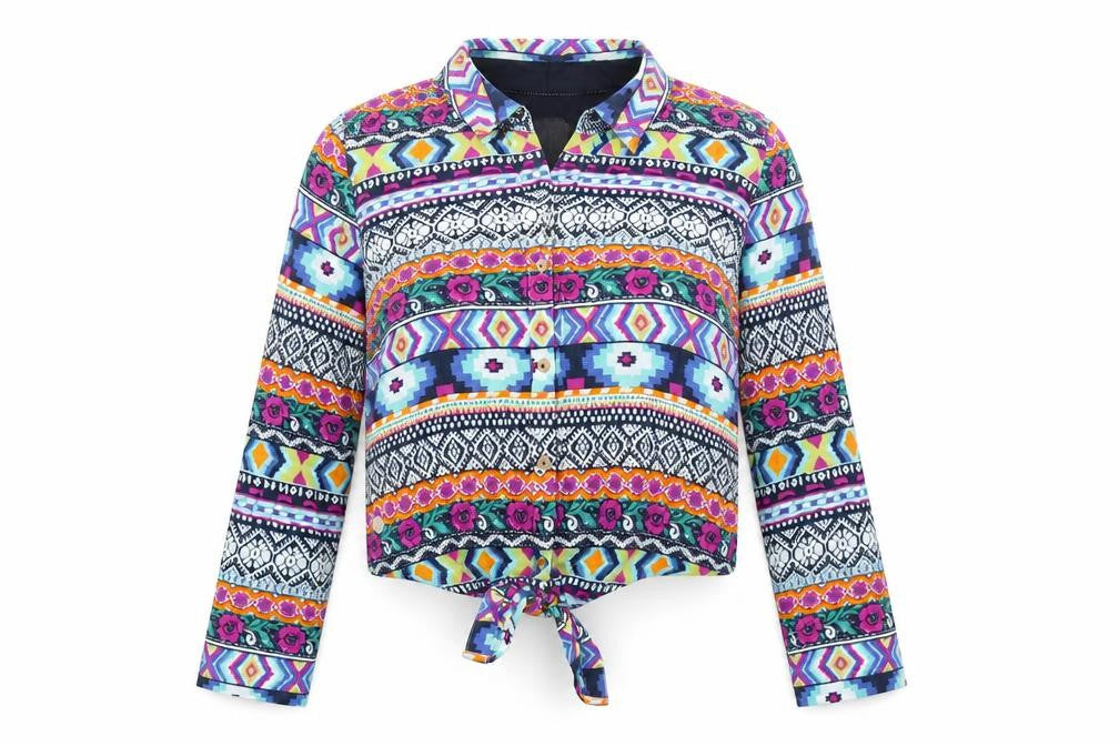 SoulCal Womens Multicoloured Aztec Cropped Button-Up Shirt Size 10