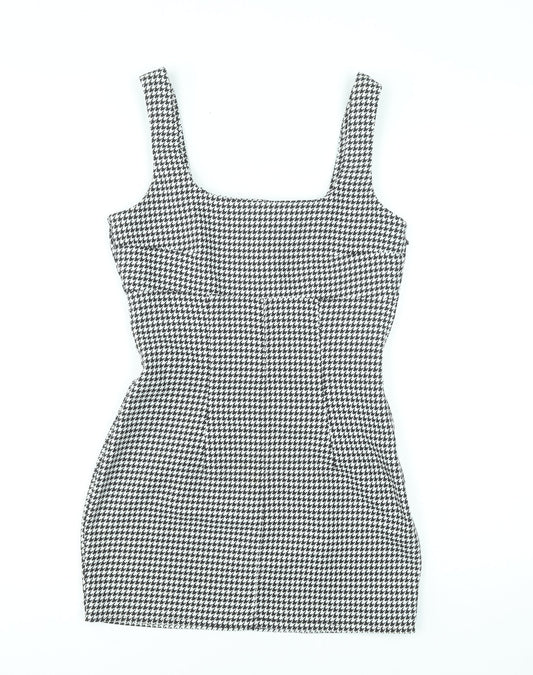 H&M Divided Women's Black Houndstooth Bodycon Dress UK 8