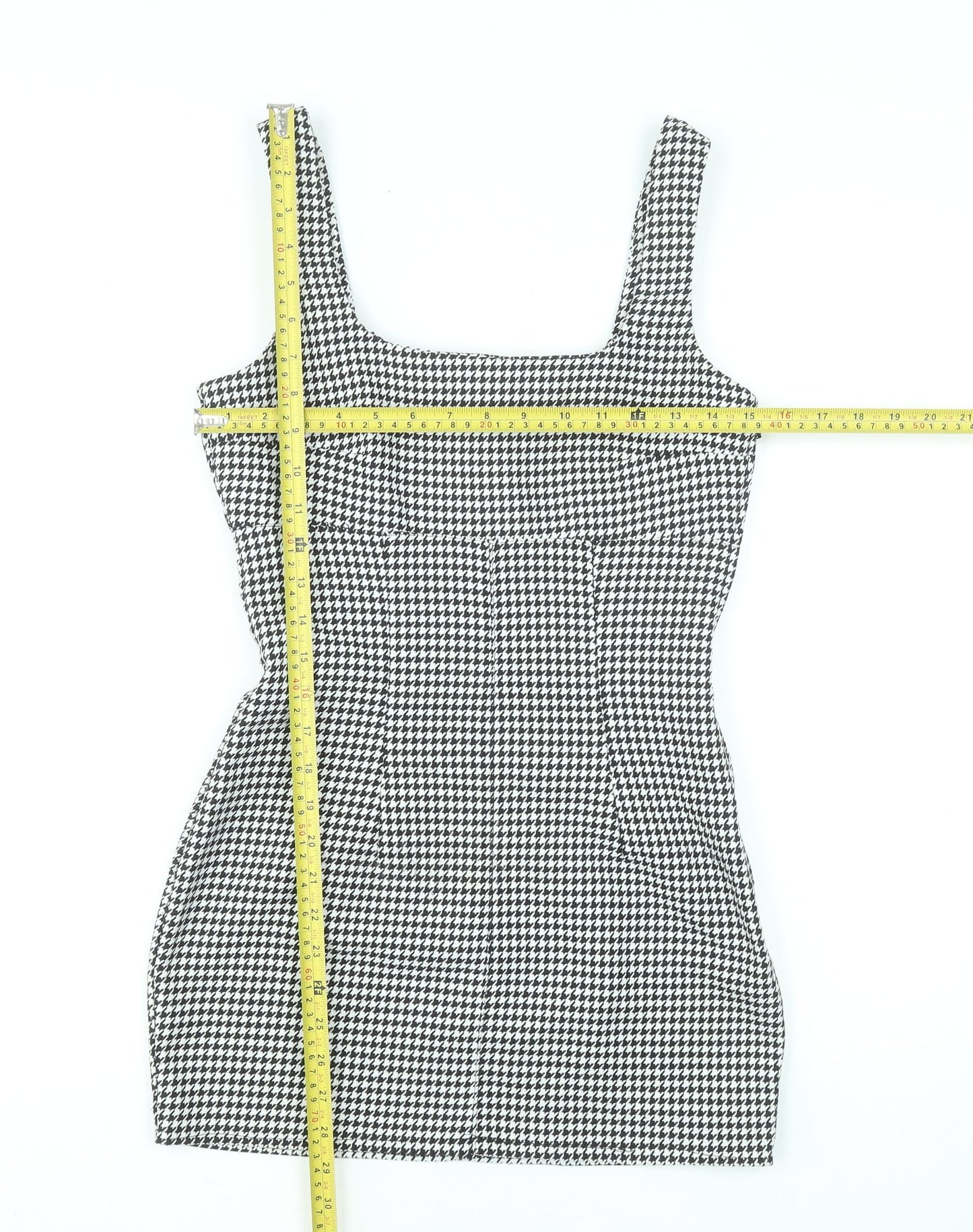 H&M Divided Women's Black Houndstooth Bodycon Dress UK 8
