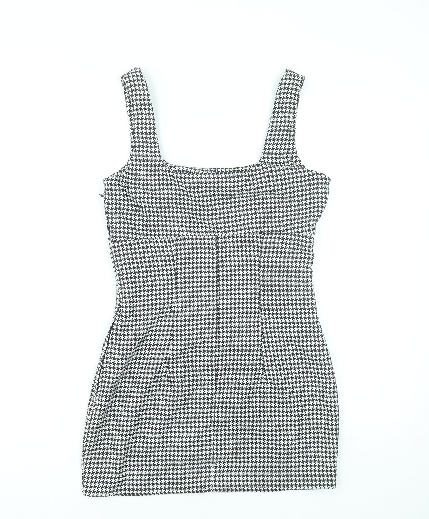 H&M Divided Women's Black Houndstooth Bodycon Dress UK 8