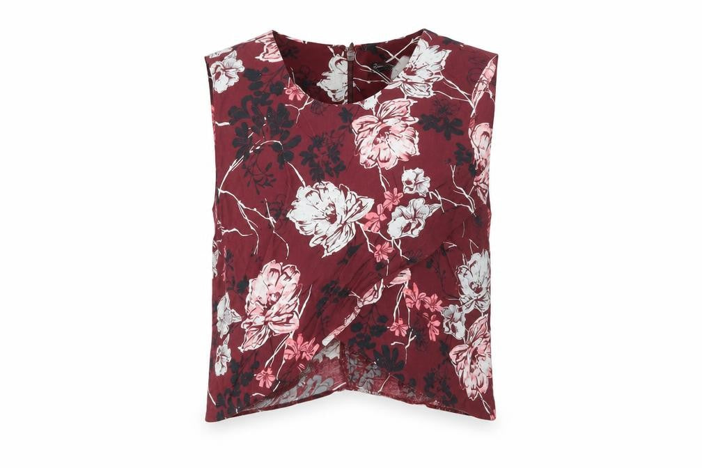 Miss Selfridge Women's Burgundy Floral Sleeveless Blouse UK 8 Viscose