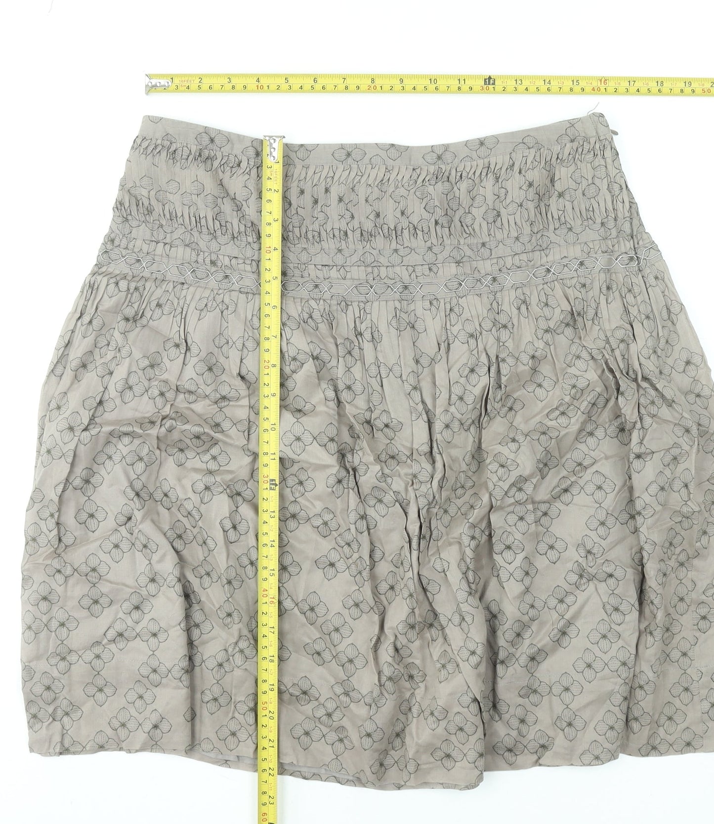 Next Women’s Beige Floral A-Line Cotton Knee Length Skirt Size 14