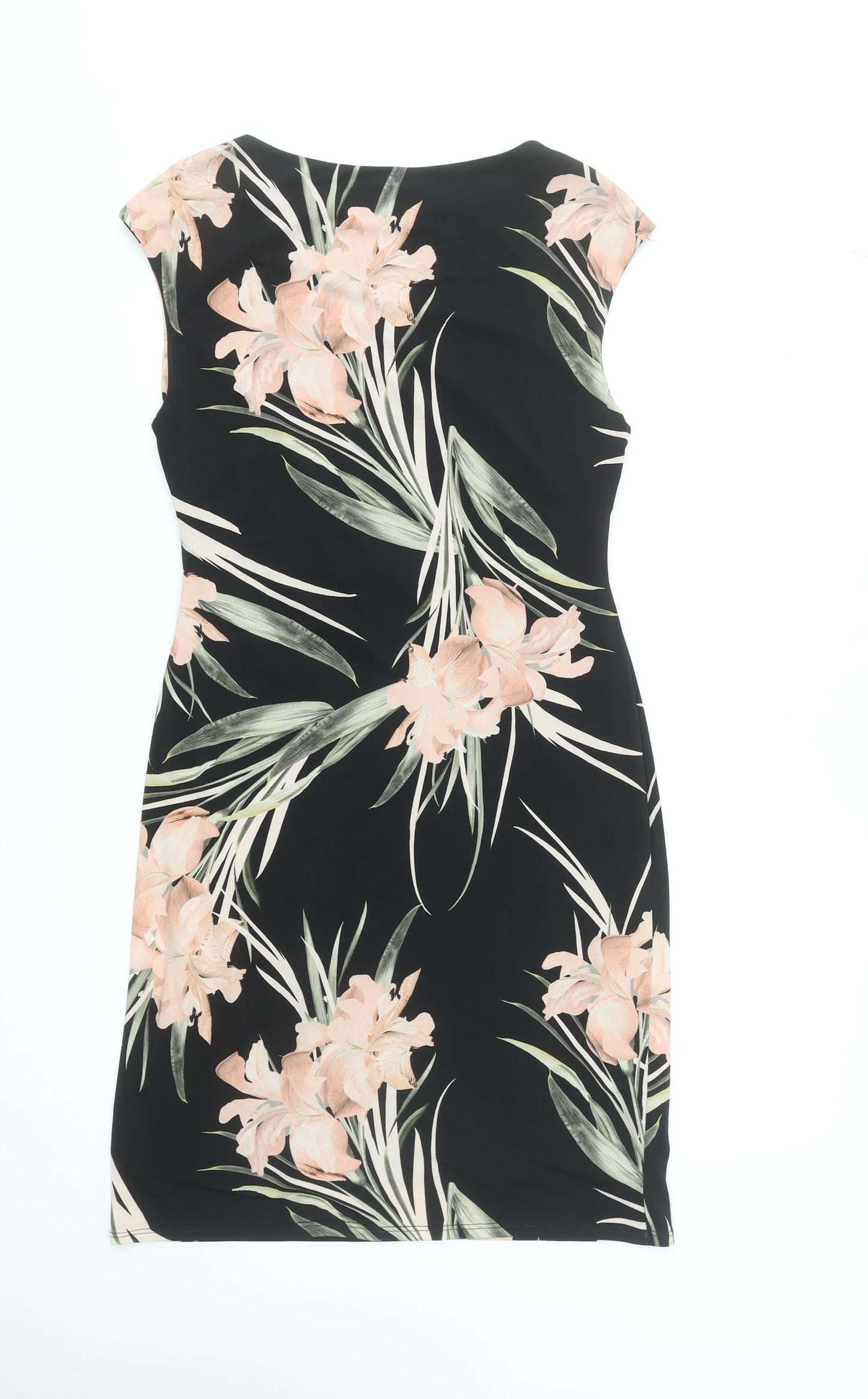 Wallis Women's Black Floral Sheath Dress Size 10 Sleeveless