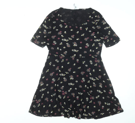 By Henry Holland Women Black Floral Bee Short Skater Dress Size 10