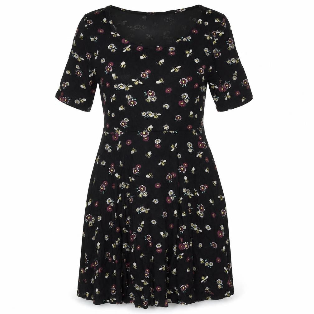 By Henry Holland Women Black Floral Bee Short Skater Dress Size 10