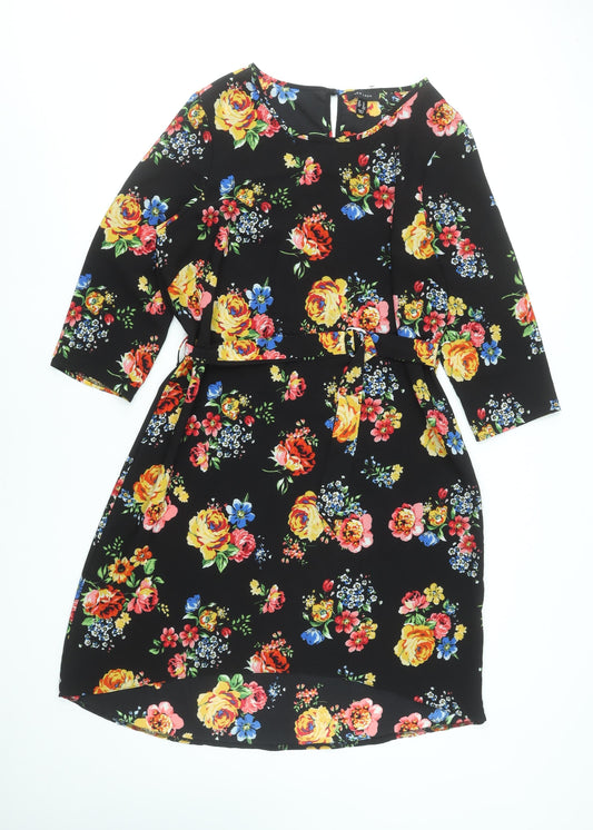 New Look Women's Multicoloured Floral Shift Dress Size 14 Knee Length