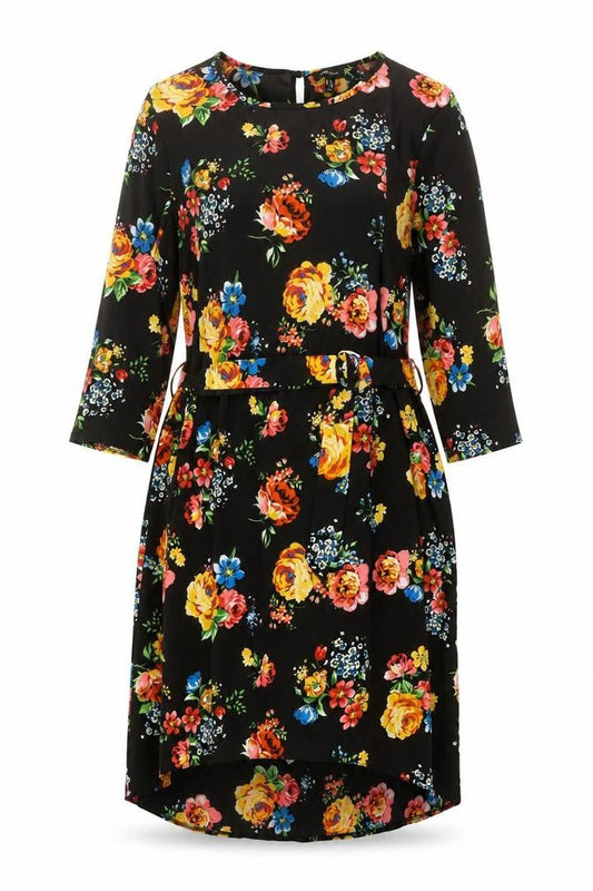 New Look Women's Multicoloured Floral Shift Dress Size 14 Knee Length