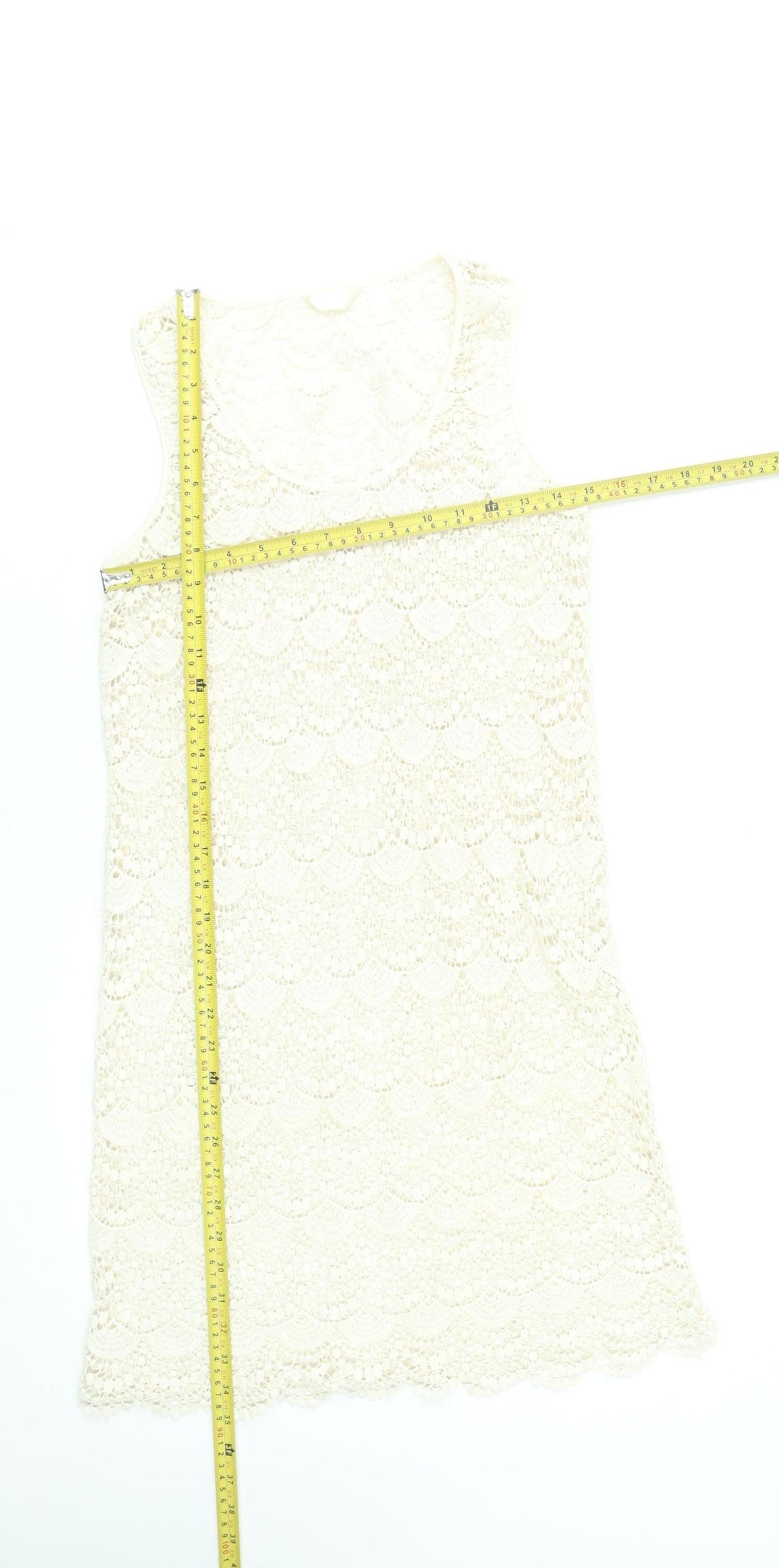 Accessorize Women’s Ivory Crochet Shift Dress Size M Sleeveless Summer Style