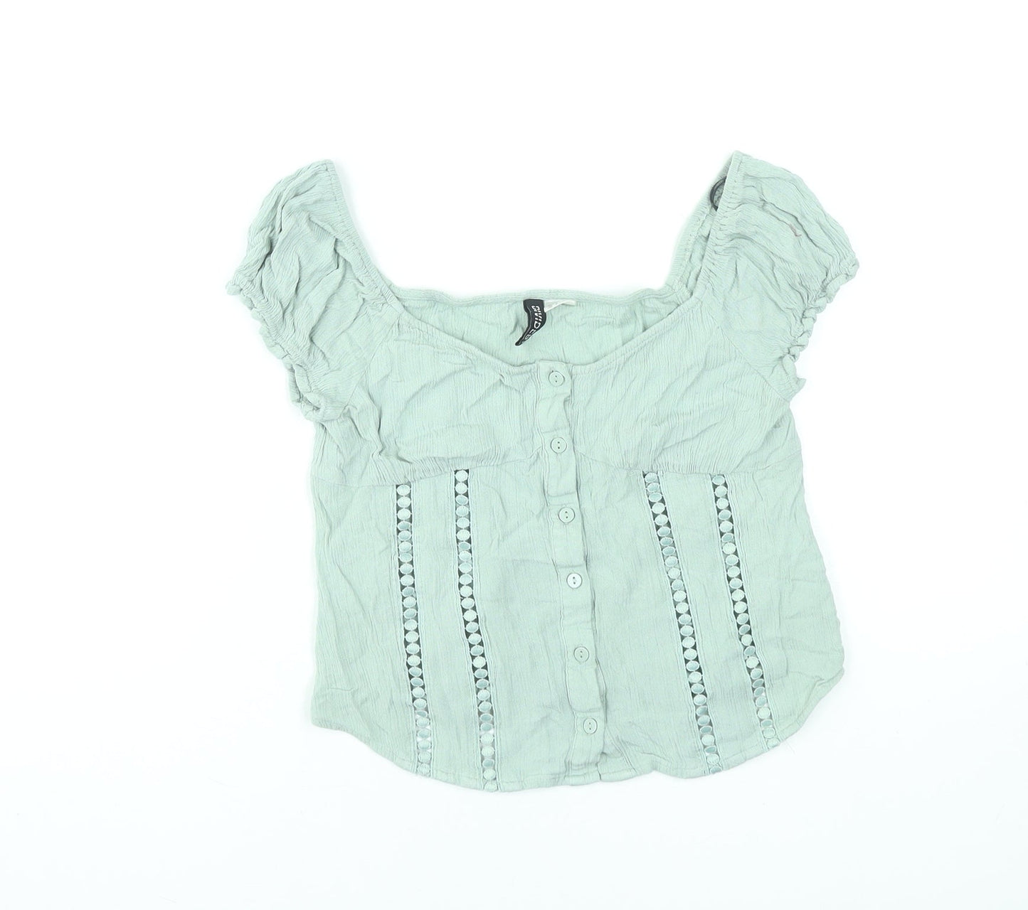 H&M Divided Women's Green Cropped Button Blouse Size 8