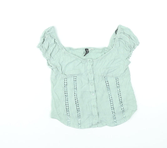 H&M Divided Women's Green Cropped Button Blouse Size 8
