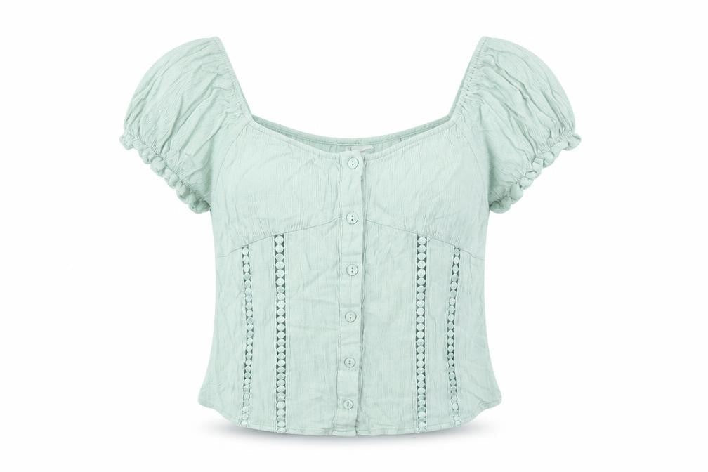H&M Divided Women's Green Cropped Button Blouse Size 8