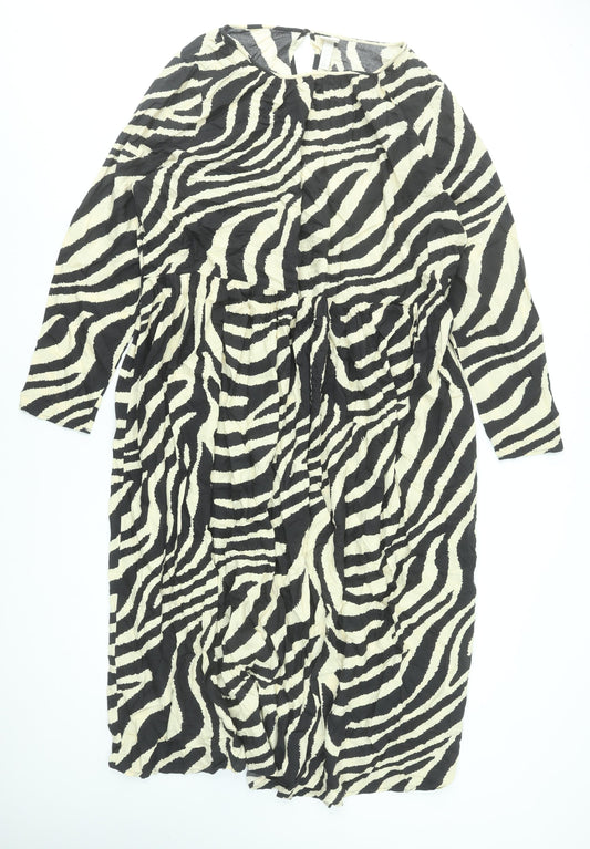 H&M Women’s Black Zebra Print A-Line Midi Dress Size XL