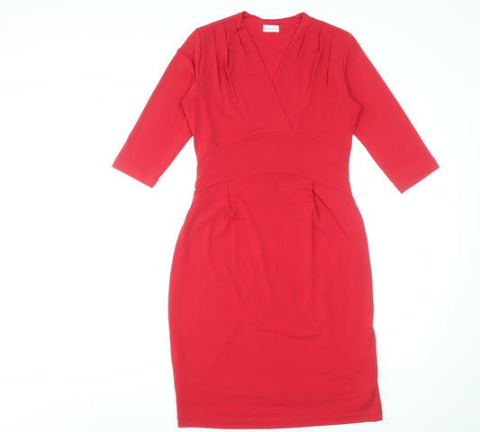 Minuet Women Red Size 8 Sheath Knee Length V-Neck Dress