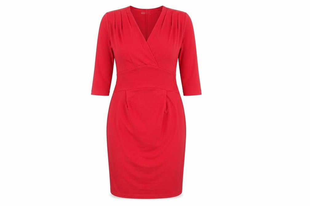 Minuet Women Red Size 8 Sheath Knee Length V-Neck Dress