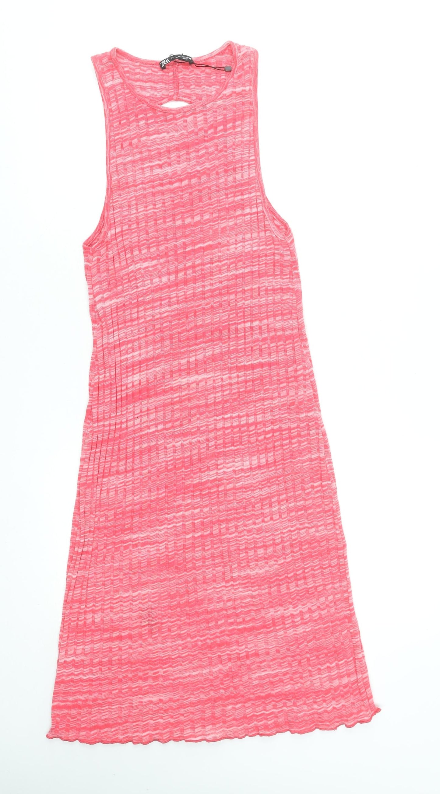 Zara Women Pink Sleeveless Tank Dress S Cotton Blend Casual
