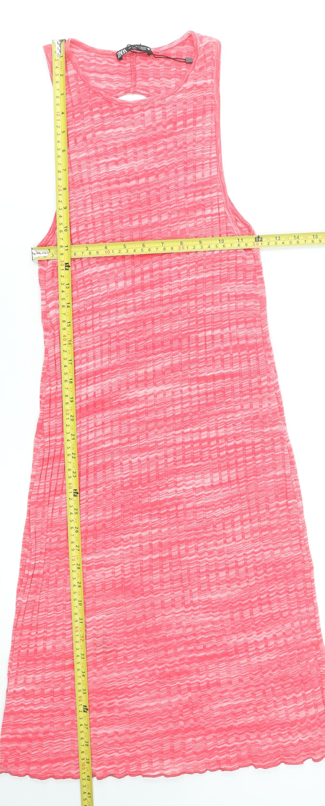 Zara Women Pink Sleeveless Tank Dress S Cotton Blend Casual