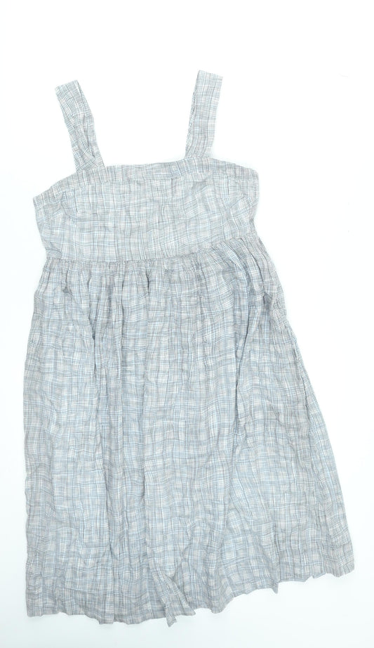 Kew Women’s Grey Cotton Check Sleeveless Knee Length Sundress Size 10