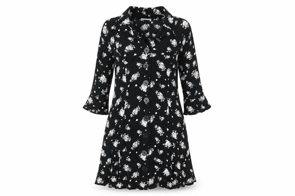 Mango Women Black Floral Button Front Shirt Dress Size 14