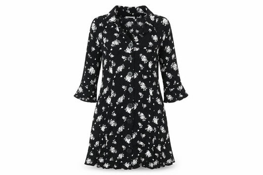 Mango Women Black Floral Button Front Shirt Dress Size 14